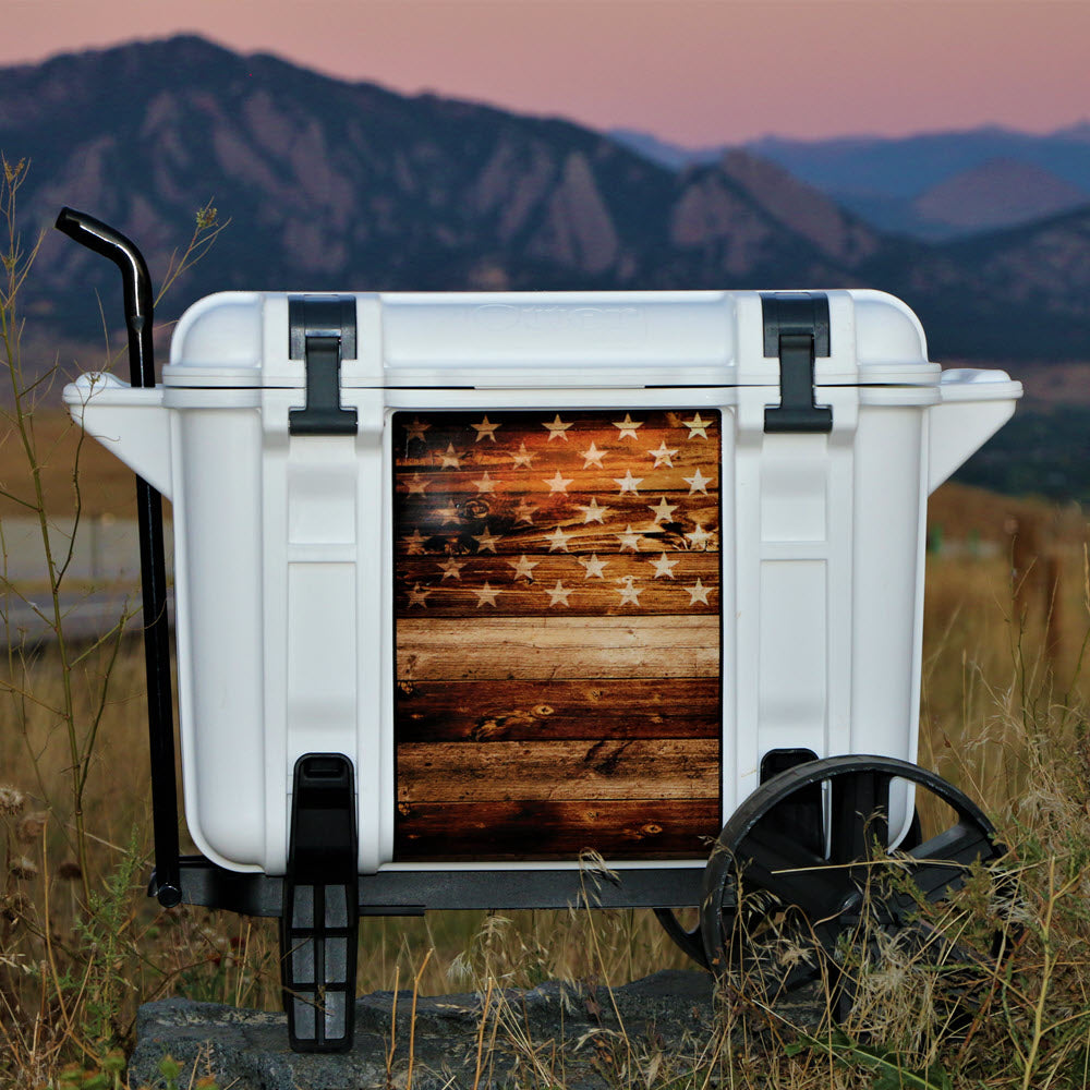 USATuff Vinyl Cooler Wrap Skin for YETI Coolers - USA Flag Wood