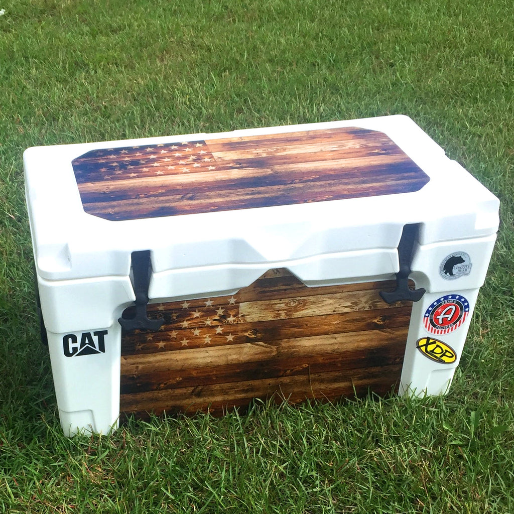 USATuff Vinyl Cooler Wrap Skin for YETI Coolers - USA Flag Wood