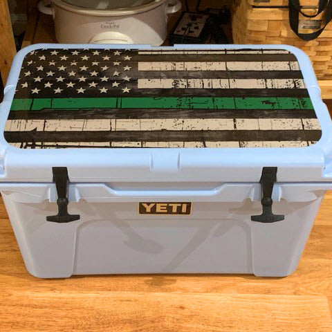 USATuff Cooler Accessories Ice Chest Graphic Sticker Skin Decal Kits - USA Green Line Flag