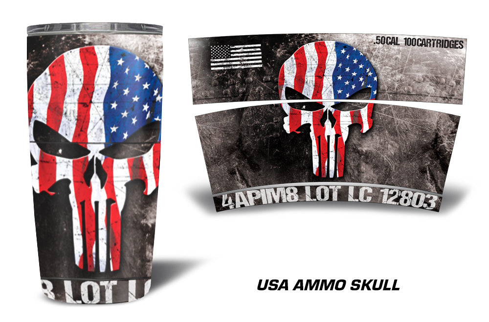 USATuff Tumbler Cup Wrap Kit for RTIC YETI - USA Ammo Skull